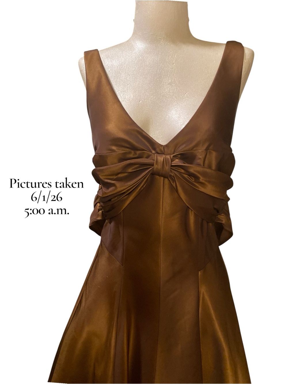 Nicole Miller Bronze Copper Chocolate Brown Midi Dress with Back Bow - Picture 11 of 13